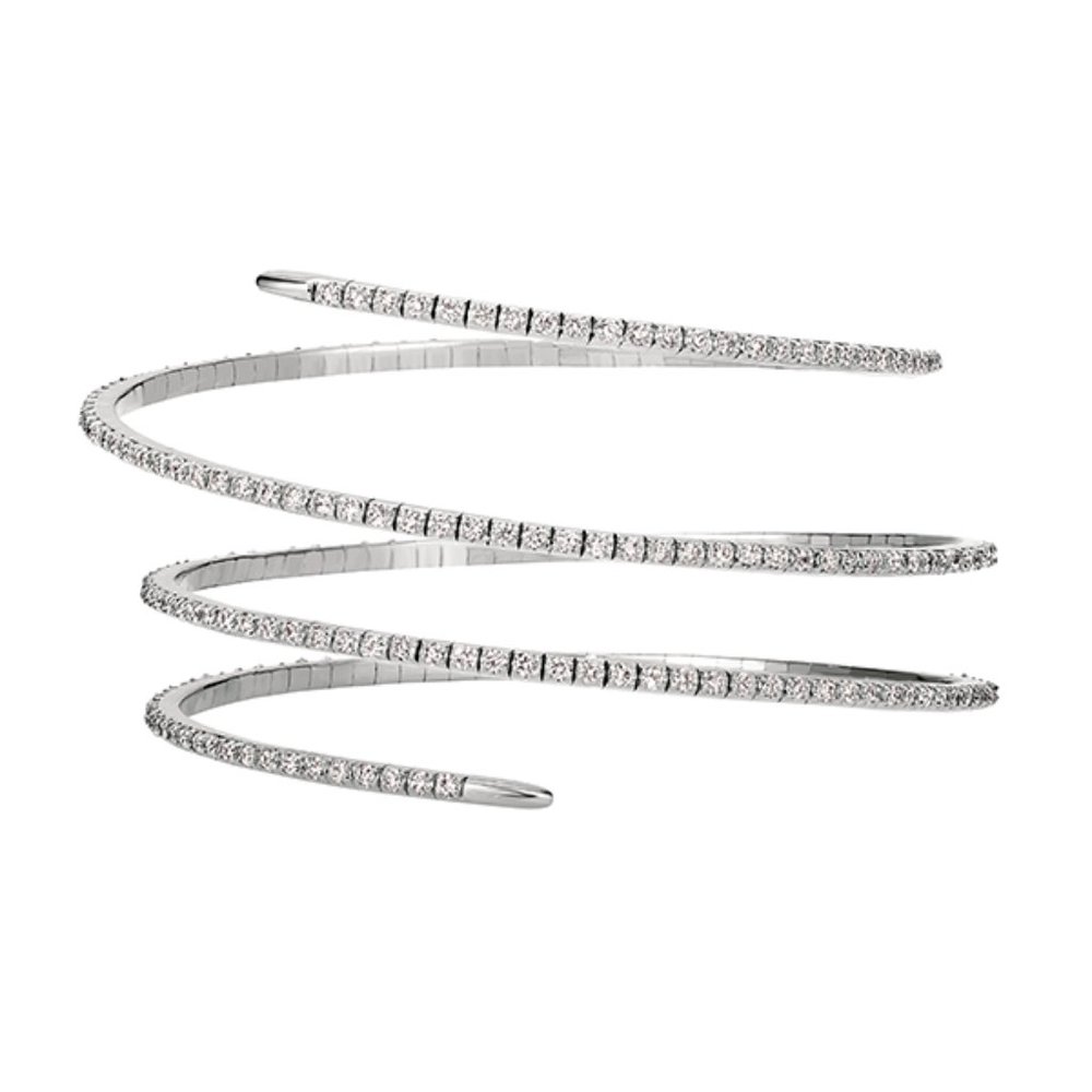 4.00 Carat Natural Diamond Wrap Flexible Bangle Bracelet G SI 14K White Gold 7''